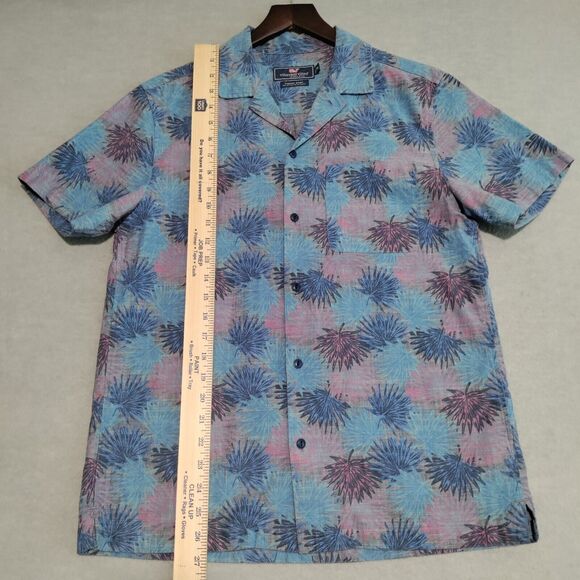 Vineyard Vines Tropical Leaf Print Short Sleeve Cabana Shirt Blue Men’s Size XS - Picture 9 of 13